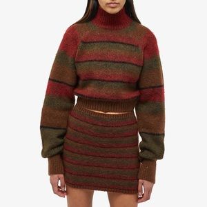 Danielle Guizio Wool and Mohair Striped Crop Sweater
